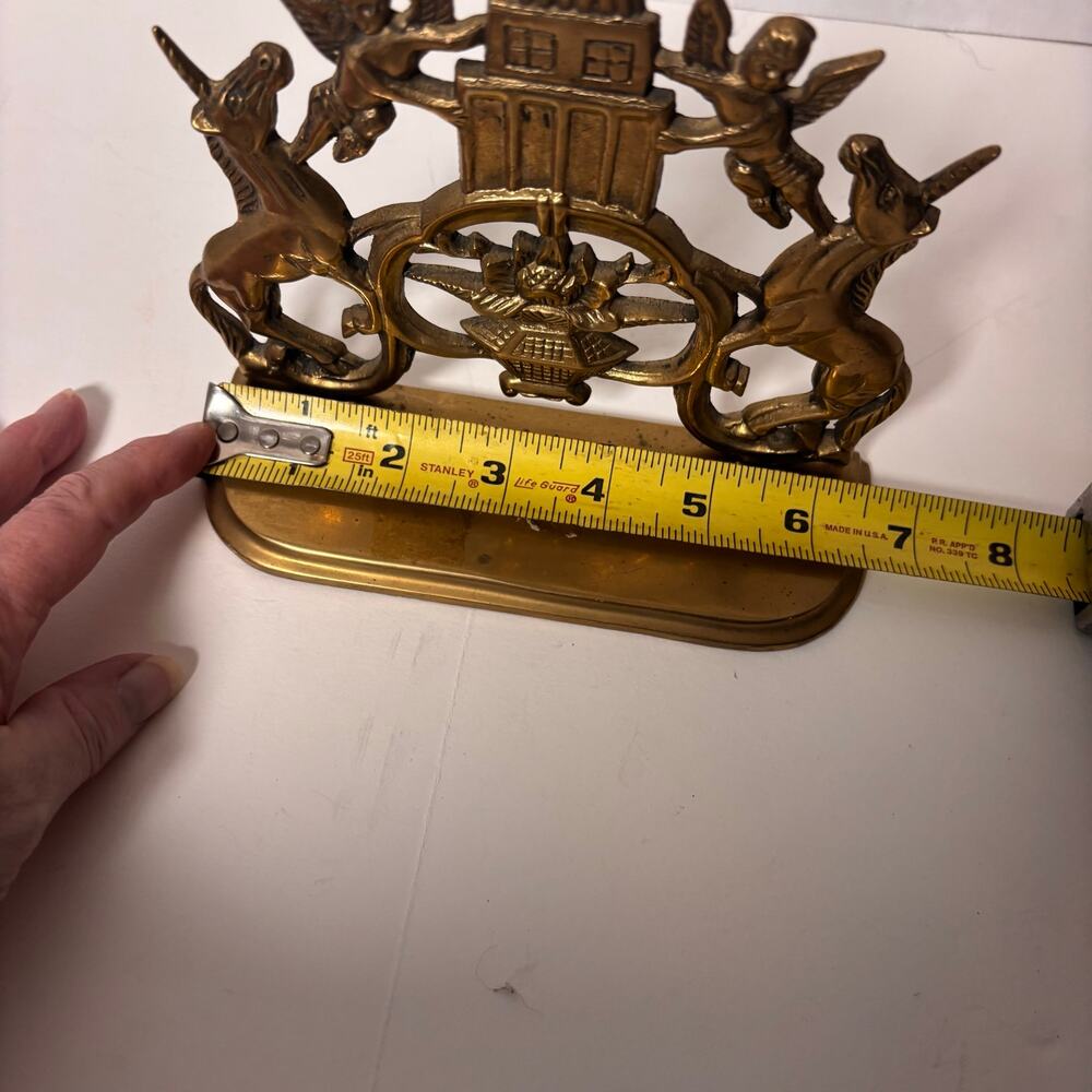 Vintage Brass Unicorn & Cherub Bookend | Hollywood Regency Fantasy Bookshelf - Picture 5 of 9
